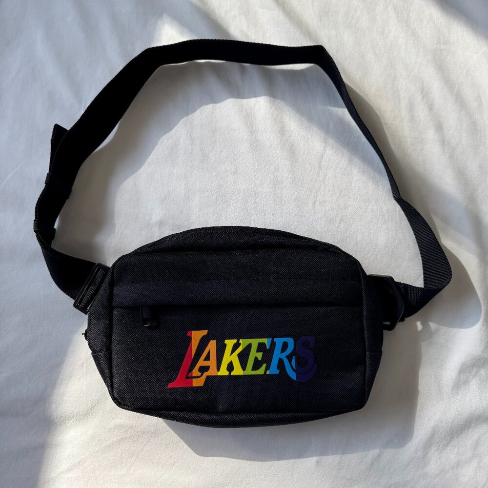 NWT, Los Angeles Lakers Pride Night Crossbody Bag, Black with Rainbow, One Size